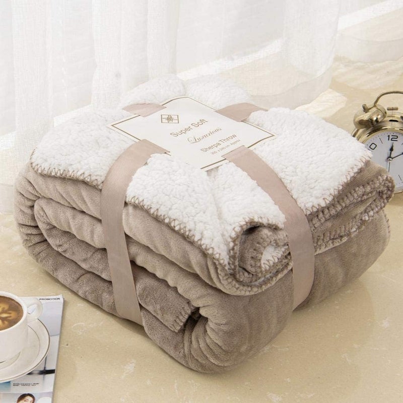 EDS Sherpa Fleece Throw Blanket Double Size Super Soft Warm Sofa Throw Reversible Bed Throws For Bed Sofa Couch Mink Double 150 X 200