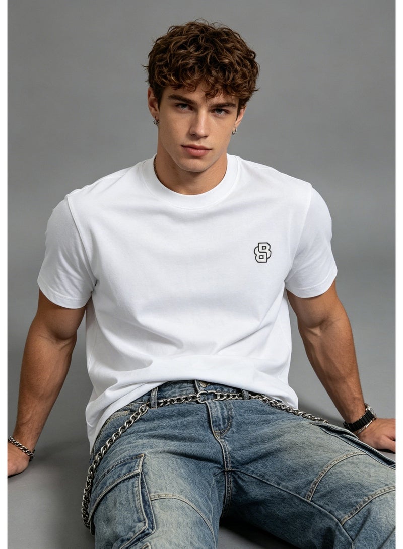 BOSS Men's Crew Neck Cotton T-Shirt - White Casual Short Sleeve Top with Logo Print - Image 1