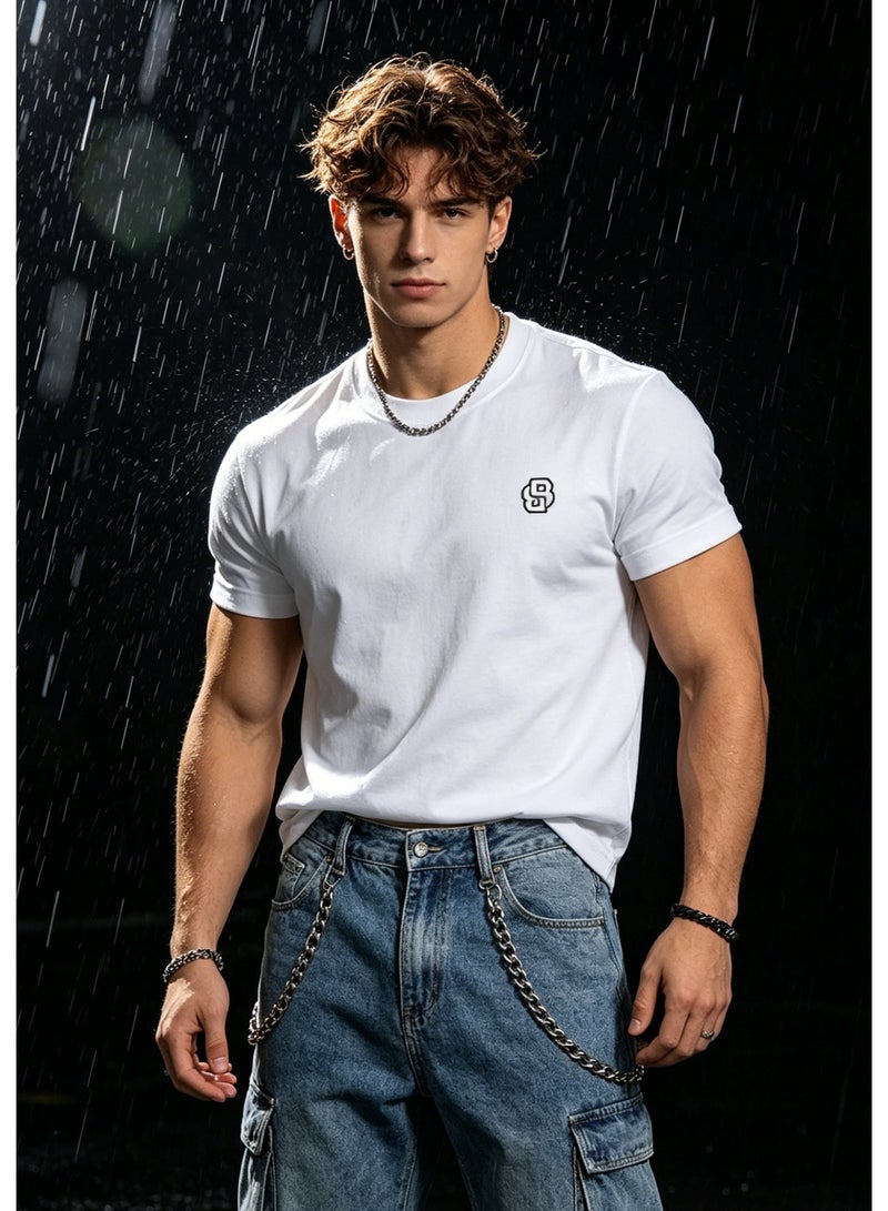 BOSS Men's Crew Neck Cotton T-Shirt - White Casual Short Sleeve Top with Logo Print - Image 3