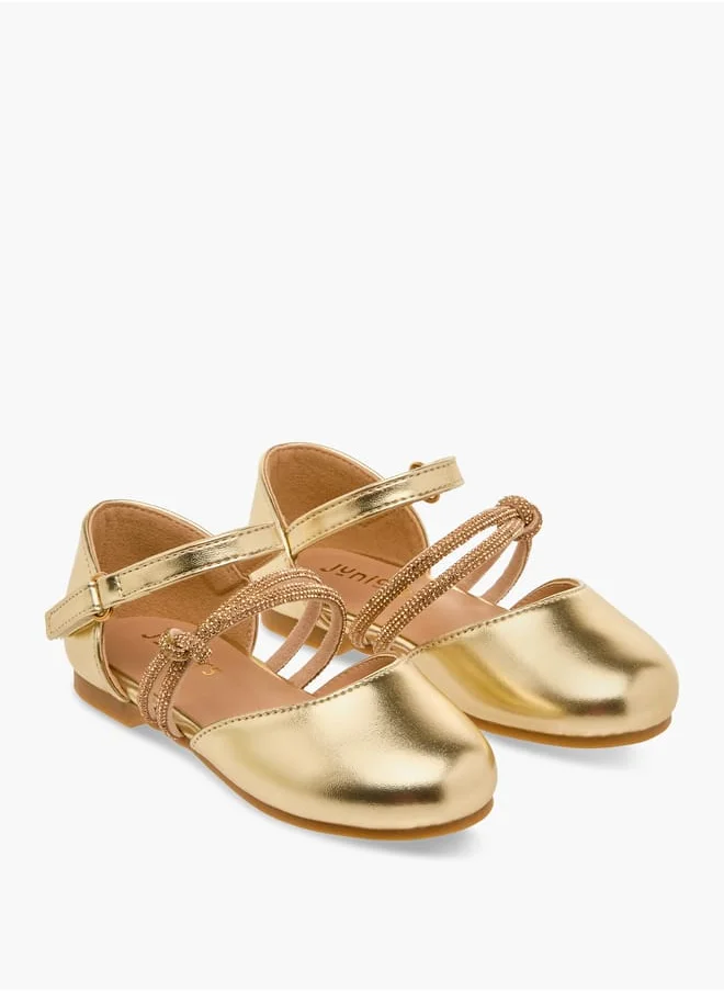 جونيورز Girls Embellished Ballerina Shoes with Hook and Loop Closure Ramadan Collection