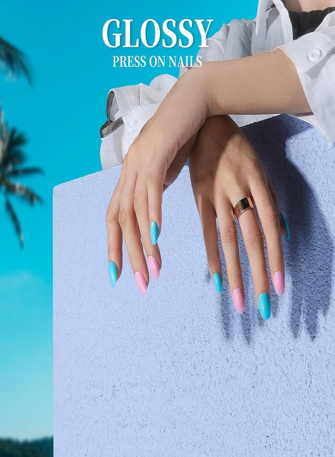 Massmot 24 Color Press On Nails Sets, 576Pcs Glossy Colored Straight Fake Nails, Full Cover Artificial Fingernails Acrylic Tips Manicure Design Decor for Women Girls DIY Nail (Short Round Shape) - Image 3