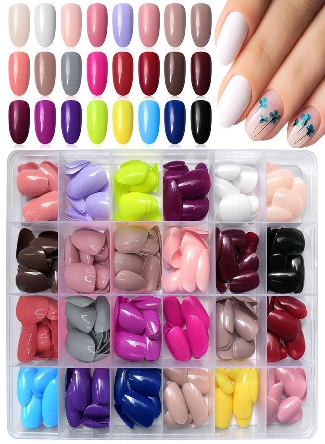 Massmot 24 Color Press On Nails Sets, 576Pcs Glossy Colored Straight Fake Nails, Full Cover Artificial Fingernails Acrylic Tips Manicure Design Decor for Women Girls DIY Nail (Short Round Shape) - Image 1