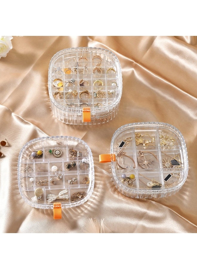 صندوق مجوهرات أكريليك منظم للأقراط مربع بثلاث طبقات مع غطاء، صندوق مجوهرات قابل للتكديس حامل عرض مجوهرات للأقراط والقلائد والخواتم - شفاف - Image 5