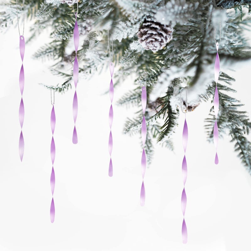 Luxtea 24 PCS Christmas Hanging Ornaments Twisted Aluminum Icicles for Wedding Halloween Holiday Tree Decorations (Matte 7''  Light Purple) - Image 1