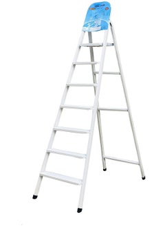 ROBUSTLINE Robustline Steel Ladder 7 Steps Foldable Step Ladder with Handgrip and Non-Slip Treads, 150 kgs Weight Capacity- White 