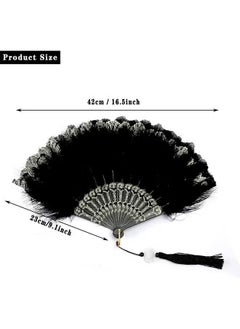 Unewshi Feather Hand Fan, Black Foldable Feather Fan Handheld for Party Wedding Dancing Decoration  - Image 5
