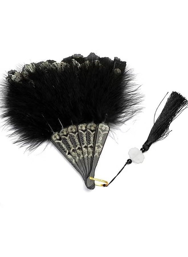 أخبار مروحة اليد ريشة ، مروحة ريشة سوداء قابلة للطي محمولة لزينة الرقص الزفاف للحفلات - Image 3
