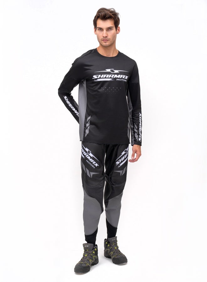 SHARMAX Jersey Set, Long Sleeve Performance Top and Pants, Sports and Casual Wear (Black/Gray)