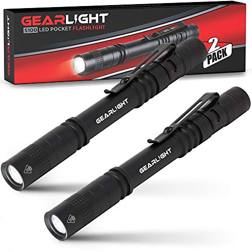 GearLight S100 LED Pocket Pen Light- 2 Small, Compact Flashlights with Clip for Tight Spaces, Police Inspection, Nurses & Medical Use - White Light - 2 Pack, (S100 Pen Light) - Image 1