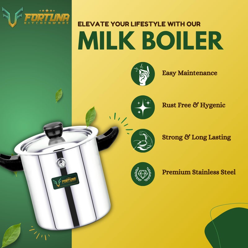 FORTUNA KITCHENWARE Fortuna Kitchenware 5-Star 1.5 litres Stainless Steel Milk Boiler | Milk Cooker with Whistle | Milk Pot with Lid | Stainless Steel, Induction Bottom (1.5 litres)  - Image 4