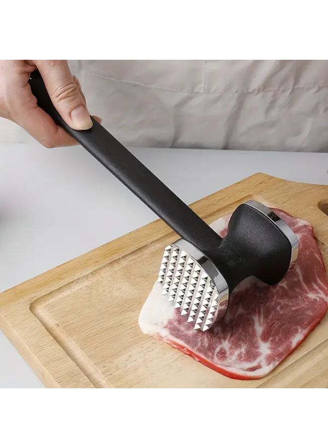 Heavy Duty Silvery Zinc Alloy Meat Hammer Double Sided Steak Tenderizer With Non Slip Handle - Image 2