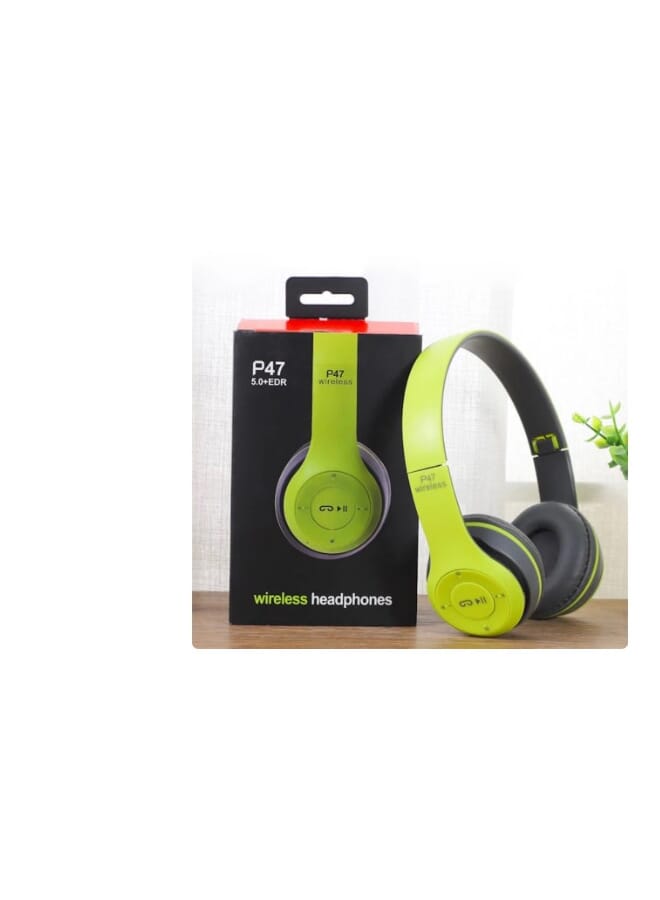 P47 Wireless Bluetooth Headset HD Earphones With FM TF Card Slot Green - Image 1
