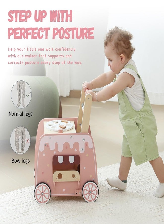 bpmfkid Wooden Baby Walker, Multifunctional Ice Cream Cart Activity Toy for Learning to Push Walk with Wheels, Pretend Playset Ideal for Toddlers, Boys and Girls Ages 18-36M - Image 2