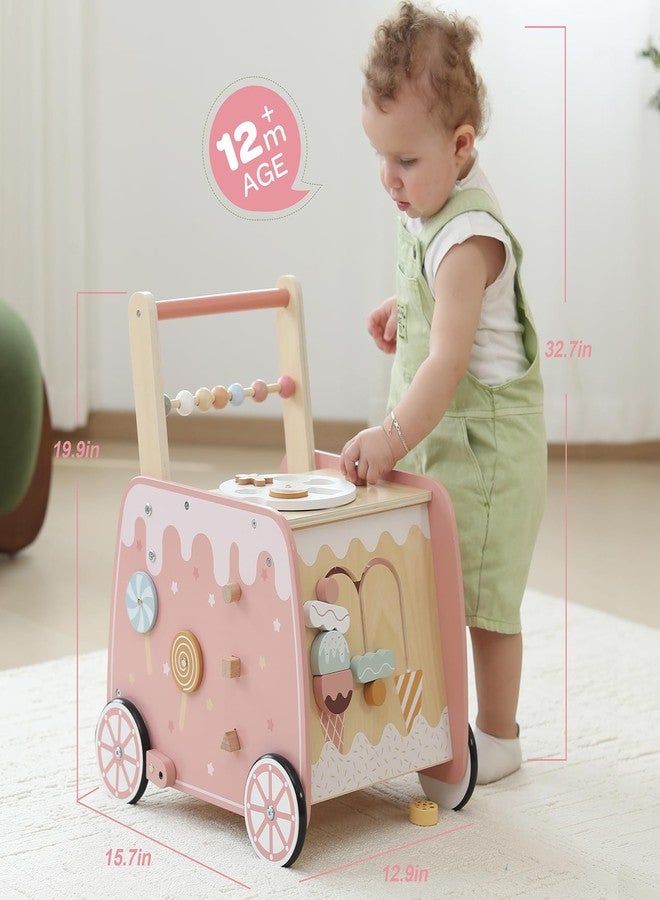 bpmfkid Wooden Baby Walker, Multifunctional Ice Cream Cart Activity Toy for Learning to Push Walk with Wheels, Pretend Playset Ideal for Toddlers, Boys and Girls Ages 18-36M - Image 4