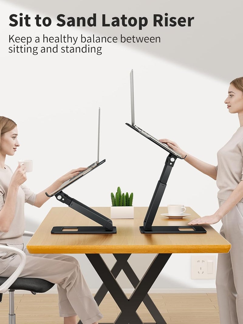 tounee حامل كمبيوتر محمول من توني للمكتب قابل لضبط الارتفاع، حامل كمبيوتر تلسكوبي بتصميم قابل للسحب، رافع كمبيوتر محمول مريح يناسب جميع أجهزة الكمبيوتر المحمولة 10-17 بوصة (أسود) - Image 2