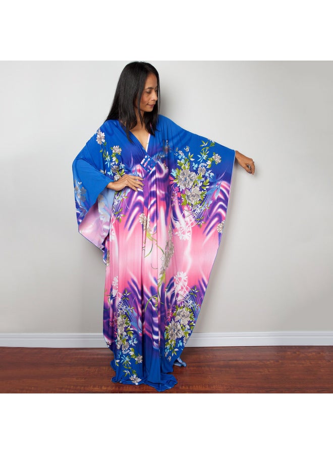 Loquat European And American Plus Long Loose Plus Size Beach Skirt Bikini Outer Wear Swimsuit Blouse Wrap Skirt Veil Sun Protection Clothing-Color:78693-24 Pink And Blue Flowers-  - Image 1