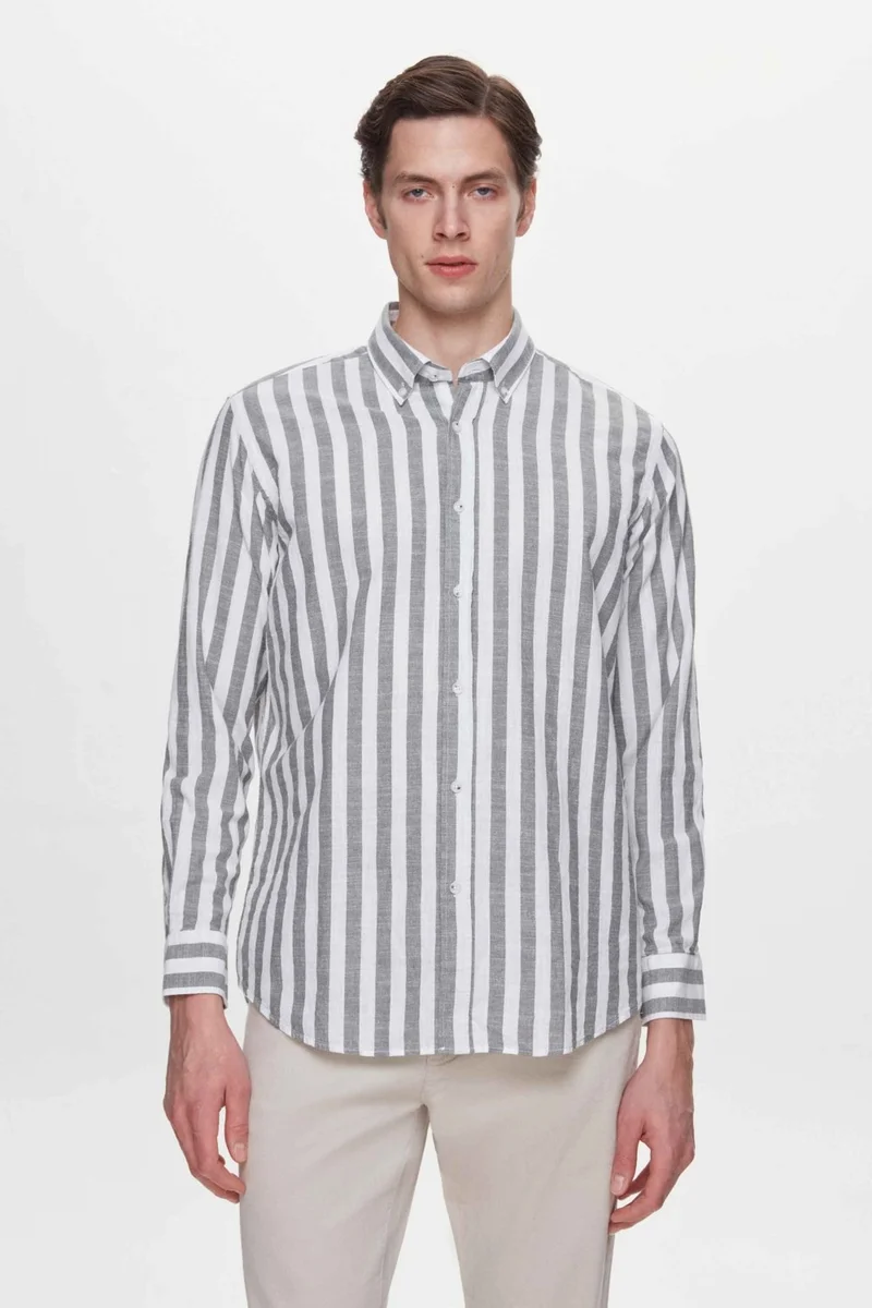 دي أس دامات Comfort Khaki Striped Shirt 2HC022134314M