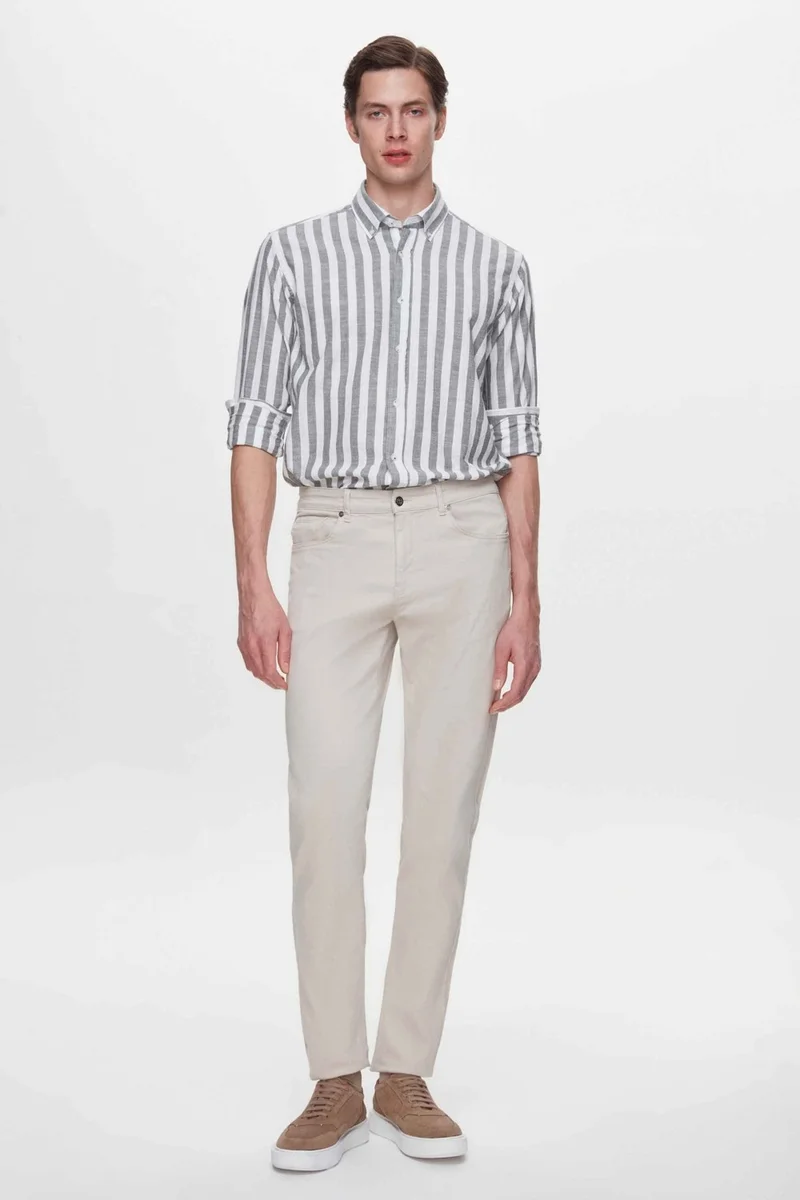 دي أس دامات Comfort Khaki Striped Shirt 2HC022134314M
