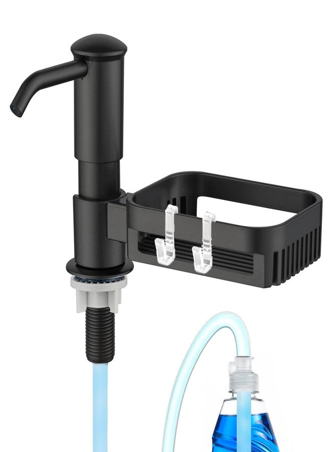 HAPPUP Soap Dispenser for Kitchen Sink, Built in Soap Dispenser Pump with Sponge Holder, Under Counter Black ABS Pump Head with 38" Extension Tube Kit, Good Suction Power (Black) - Image 1