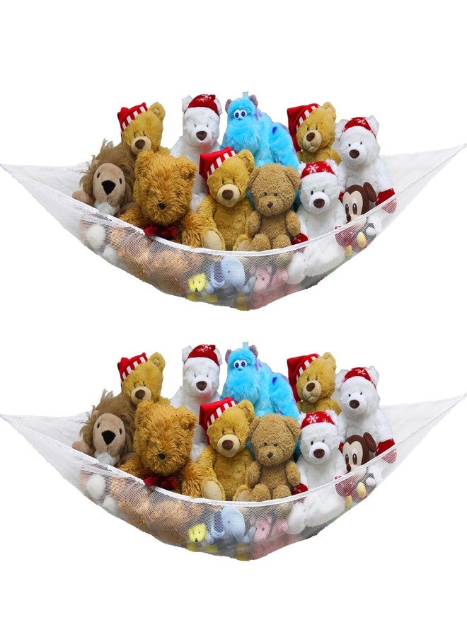 Simple Houseware 2 Pack Stuffed Animal Toy Hammock Net, Corner Wall Storage for Kids Room, White - Image 1