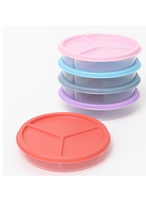 Practical Large Round Lunch Box with Tight Plastic Lid - For Preparing Food and Snacks - 1383 - Multicolor