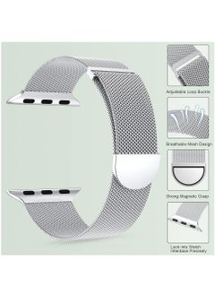 Generic Compatible with Apple Watch Band Series 9/Ultra 2/SE/Ultra/8/7/6/5/4/3/2/1 42mm 44mm 45mm 49mm Stainless Steel Mesh Loop Magnetic Clasp Replacement for iWatch Bands Silver  - Image 4