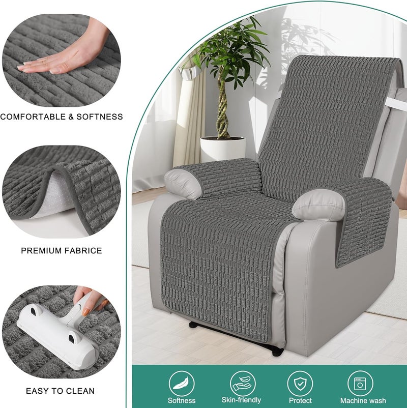 Foxdecor Recliner Chair Covers, Recliner Cover Non-Slip Chair Covers, Washable Recliner Couch Cover Furniture Protector, Cover for Recliner Chair with Elastic Straps. (Dark Grey, 23" W) - Image 2