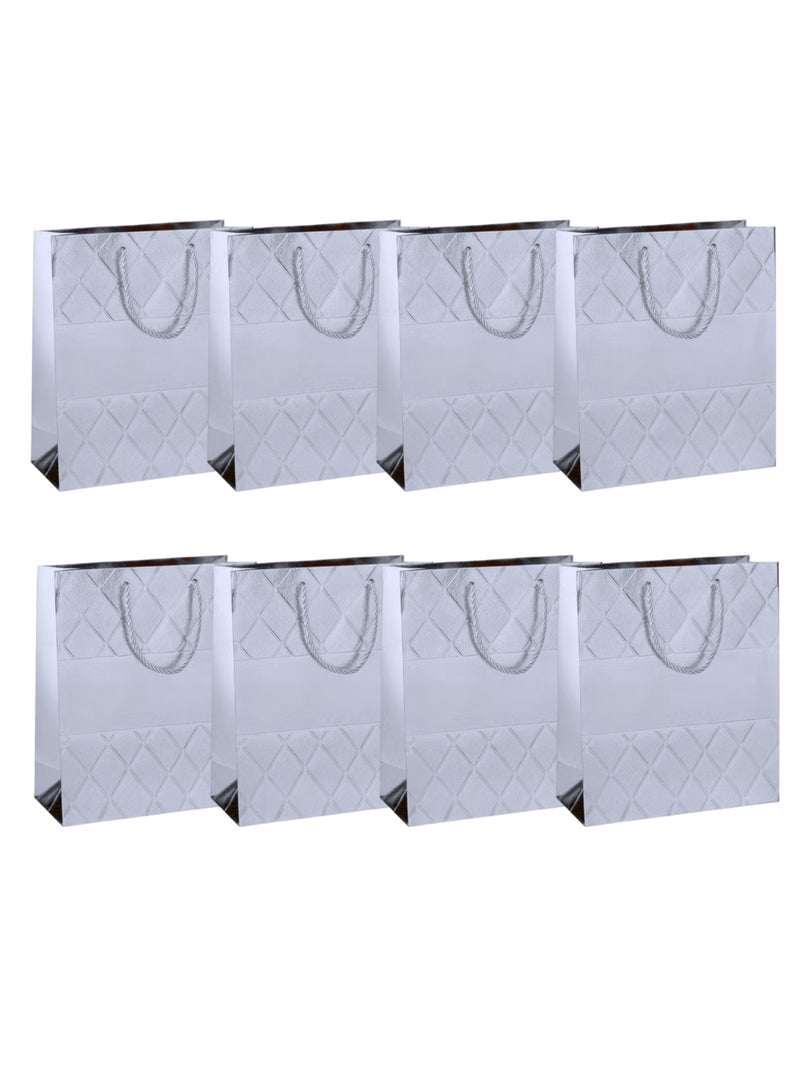 توشيونيكس ٨ أكياس هدايا معدنية فاخرة - أكياس ورقية فاخرة مبطنة بنقوش ماسية بارزة، مزودة بشريط مركزي ناعم، ومقابض حبل لامعة، وقاعدة عريضة | ٣٠×١٢×٤٠ سم | MI-80254 - Image 1