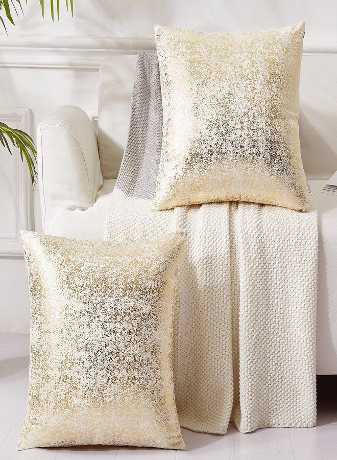 EUCIOR Champagne Throw Pillows 18x18,Gold and White Pillow Covers,Set of 2,Glitter Decorative Velvet Pillow Covers,Solid Color Cushion Covers for Sofa Bedroom Car - Image 1