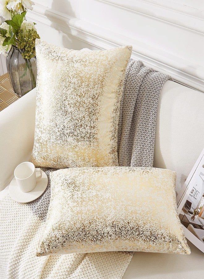 EUCIOR Champagne Throw Pillows 18x18,Gold and White Pillow Covers,Set of 2,Glitter Decorative Velvet Pillow Covers,Solid Color Cushion Covers for Sofa Bedroom Car - Image 2