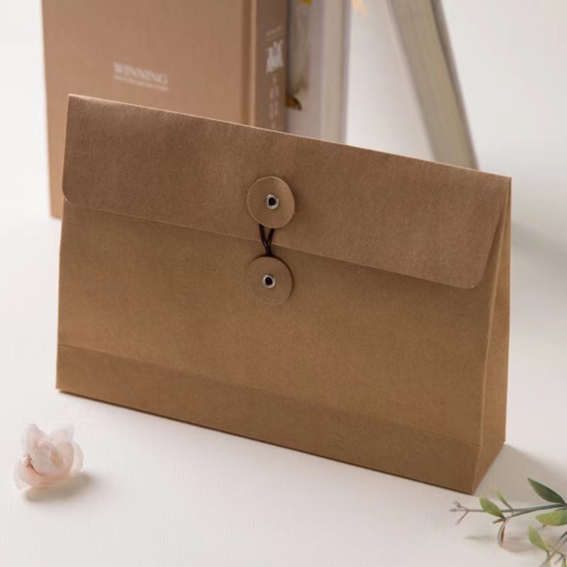 File Bag File Printing Bag Coffee Short Sleeve Packaging Bag Vintage Strap Envelope Bag A5 Cowhide Black Cardboard Winding - Image 1