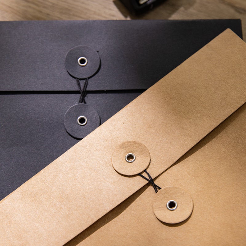 File Bag File Printing Bag Coffee Short Sleeve Packaging Bag Vintage Strap Envelope Bag A5 Cowhide Black Cardboard Winding - Image 5