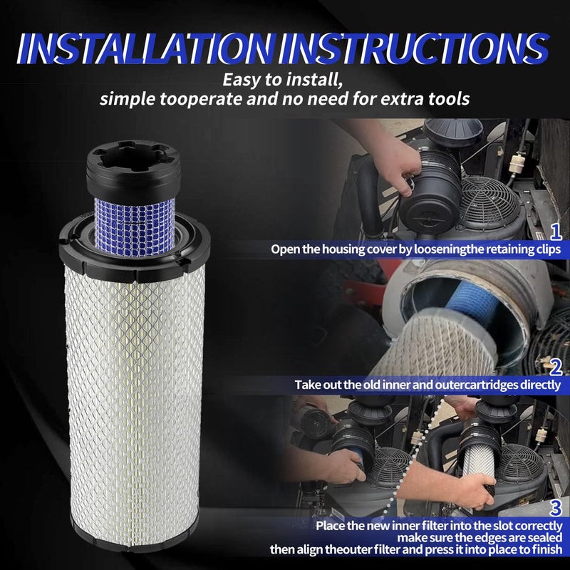 Deflife For Kawasaki 11013-7044 & 11013-7045 Inner & Outer Air Filter Cleaners Combo OEM for Donaldson Kohler 25-083-01-S P821575 & P822858 - Image 4