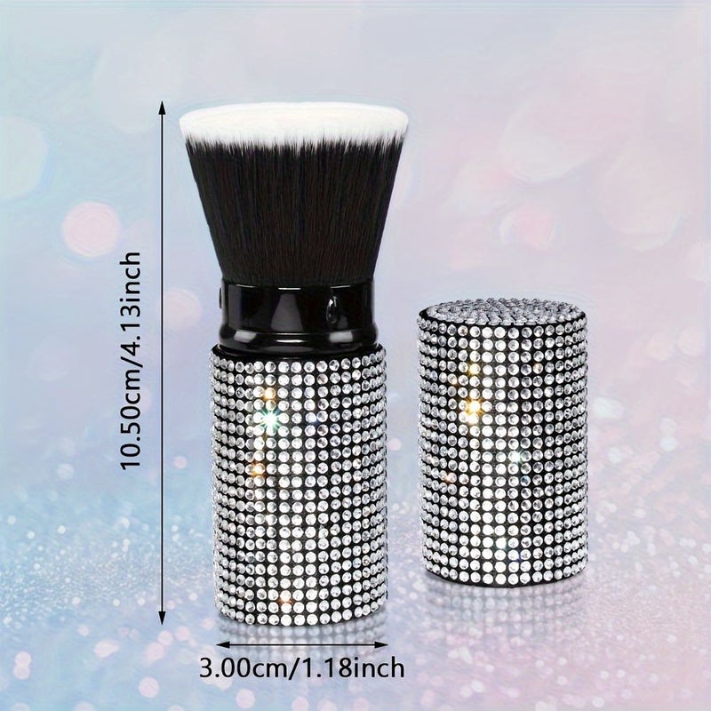 Face Brush Red Retractable Sparkling Rhinestone Makeup Tool For Contouring Powder Blush And Bronzer With Bristles - Image 2