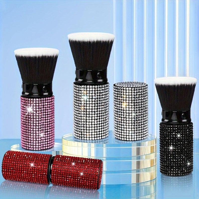 Face Brush Red Retractable Sparkling Rhinestone Makeup Tool For Contouring Powder Blush And Bronzer With Bristles - Image 3