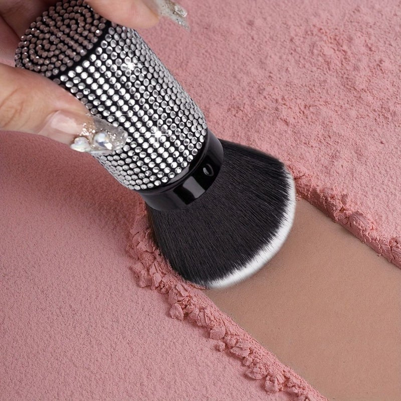 Face Brush Red Retractable Sparkling Rhinestone Makeup Tool For Contouring Powder Blush And Bronzer With Bristles - Image 1