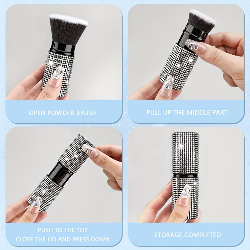 Face Brush Red Retractable Sparkling Rhinestone Makeup Tool For Contouring Powder Blush And Bronzer With Bristles - Image 4