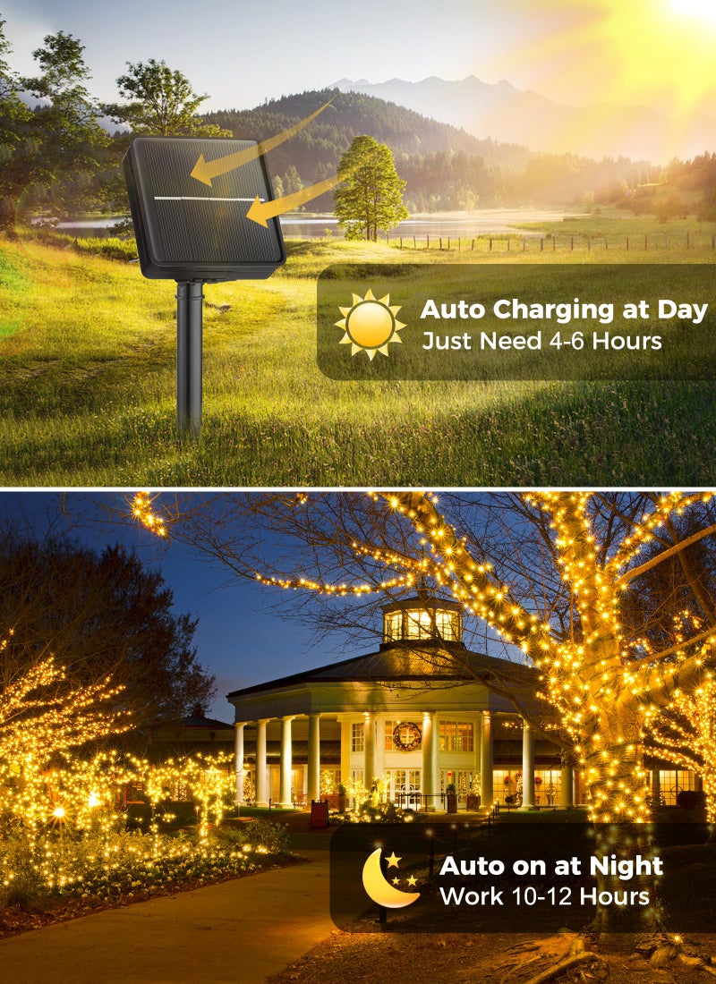 Minetom Solar String Lights Outdoor Waterproof- 40 FT 100 LED Solar Powered String Lights with 8 Lighting Modes, IP65 Waterproof Solar Christmas Lights for Outdoor Outside Tree Party Decor, Warm White - Image 2