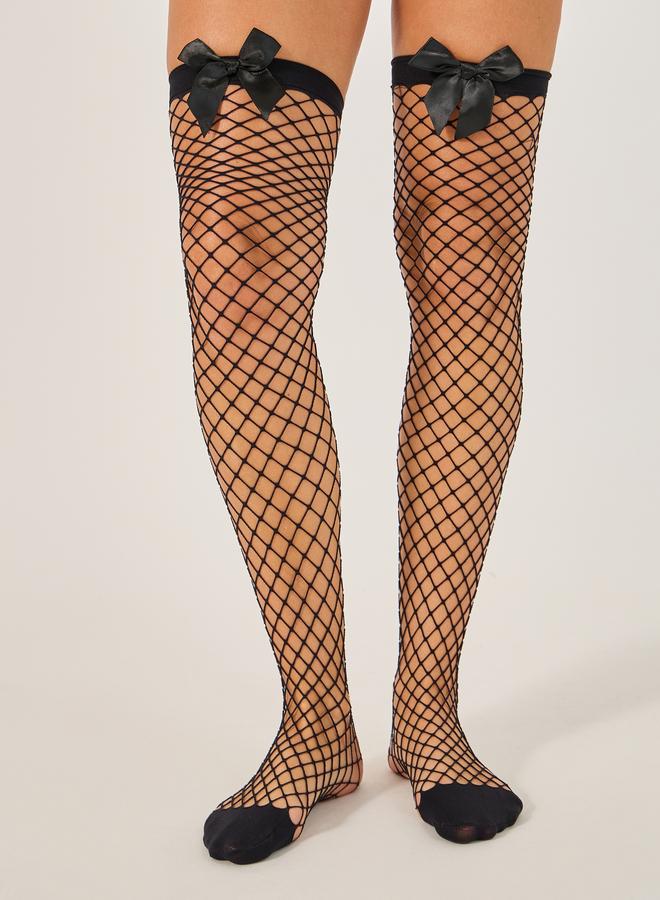 Styli Bow Detail Net Stockings - Image 1