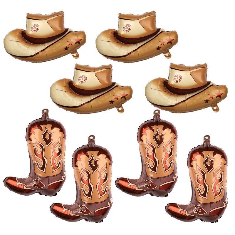 PEUTIER 8pcs Western Themed Party Balloons - Large Cowgirl Hat & Boot Balloons - Cowboy Birthday Party Decoration - Image 1