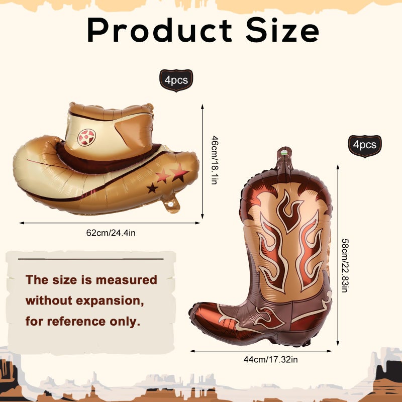 PEUTIER 8pcs Western Themed Party Balloons - Large Cowgirl Hat & Boot Balloons - Cowboy Birthday Party Decoration - Image 2