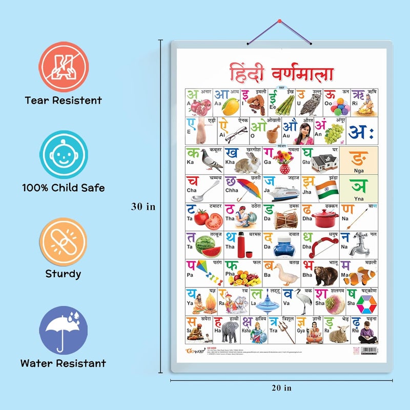 GoWoo Set of 2 Wild Animals and Hindi Varnamala Early Learning Educational Charts for Kids | 20"X30" inch |Non-Tearable and Waterproof | Double Sided Laminated | Perfect for Homeschooling, Kindergarten and Nursery Students - Image 3