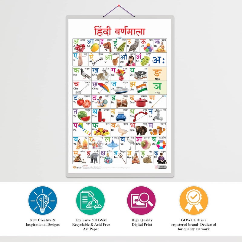 GoWoo Set of 2 Wild Animals and Hindi Varnamala Early Learning Educational Charts for Kids | 20"X30" inch |Non-Tearable and Waterproof | Double Sided Laminated | Perfect for Homeschooling, Kindergarten and Nursery Students - Image 4