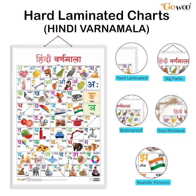 GoWoo Set of 2 Wild Animals and Hindi Varnamala Early Learning Educational Charts for Kids | 20"X30" inch |Non-Tearable and Waterproof | Double Sided Laminated | Perfect for Homeschooling, Kindergarten and Nursery Students - Image 2