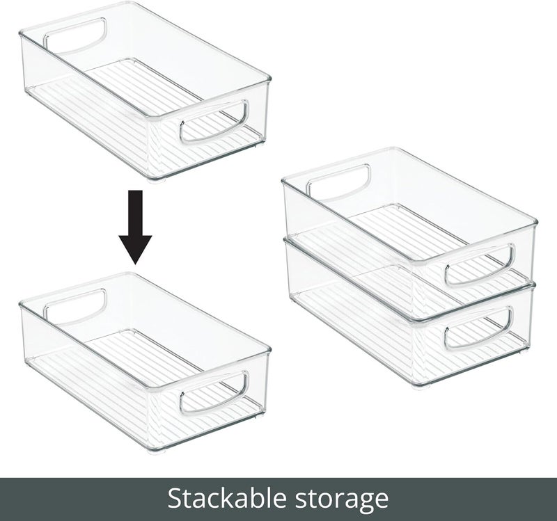 m-design Small Plastic Office Storage Container Bins w/Handles for Organization in Filing Cabinet, Closet Shelf, Desk Drawers, Organizer for Notes, Pens, Pencils - Ligne Collection, 2 Pack - Clear - Image 4