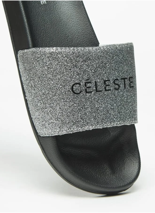 Celeste Womens Glitter Print Slip-On Slides