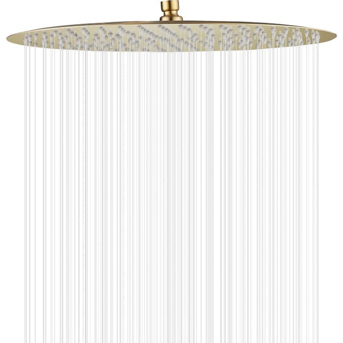 HIGH PRESSURE ROUND BRUSHED GOLD SHOWER HEAD 16 INCHES LARGE STAINLESS STEEL SHOWER HEADSULTRA THIN RAINFALL BATH SHOWER 12 CONNECTION SHOWER HEAD RAIN