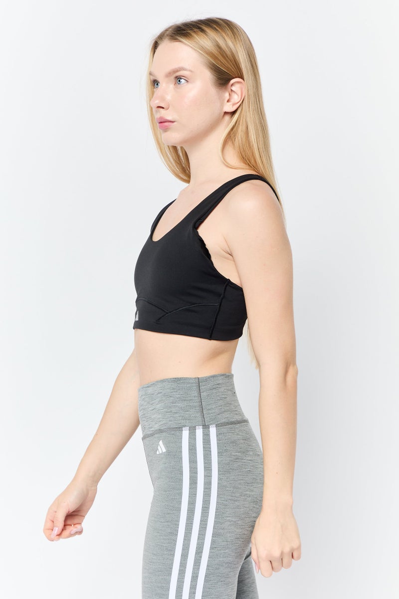 Adidas حمالة صدر رياضية مبطنة بشعار العلامة التجارية للنساء، سوداء - Image 2