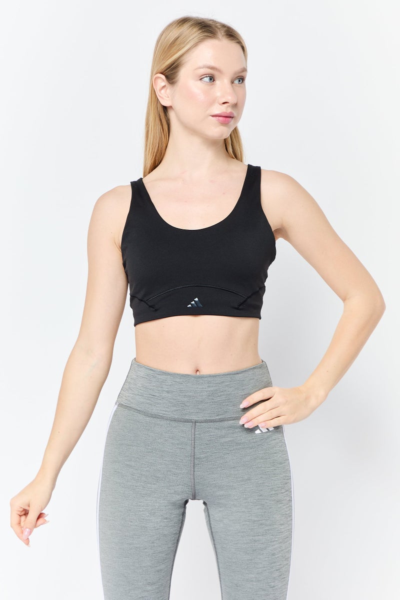 Adidas حمالة صدر رياضية مبطنة بشعار العلامة التجارية للنساء، سوداء - Image 1