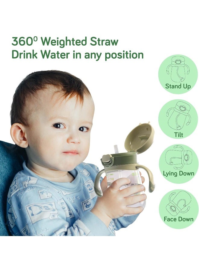 لوفلاب كوب لوف لاب بيبي المقاوم للعض بمصاصة ناعمة مع مقبض، مع ماصة مرجحة، كوب مضاد للانسكاب مع قفل مضاد للانسكاب، خالٍ من البيسفينول أ، 6 أشهر فما فوق، 300 مل، أخضر - Image 4